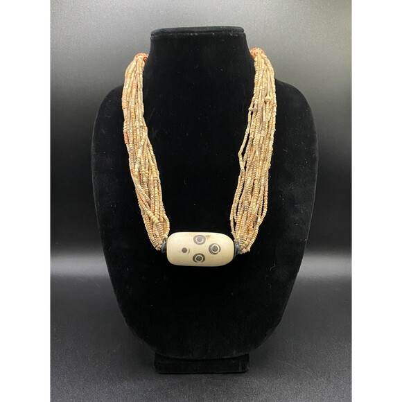 Unbranded Jewelry - Necklace Handcrafted Stamped Bead With Terracotta Glass